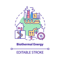 Biothermal energy concept icon. Composting of organic materials energy abstract idea thin line illustration. Isolated outline drawing. Editable stroke. Roboto-Medium, Myriad Pro-Bold fonts used