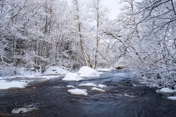 Beautiful winter landscape by a river