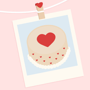 Birthday bento cake with heart Vector Illustration. Birthday card. Korean style.  A cute dessert-gift. 