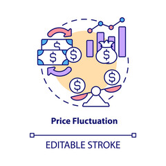 Price fluctuation concept icon. International stock prices changing abstract idea thin line illustration. Isolated outline drawing. Editable stroke. Roboto-Medium, Myriad Pro-Bold fonts used
