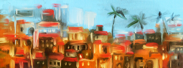 Southern town. Abstract impressionism. Landscape.