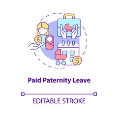 Paid paternity leave concept icon. Father vacation period. Childcare time off abstract idea thin line illustration. Isolated outline drawing. Editable stroke. Roboto-Medium, Myriad Pro-Bold fonts used