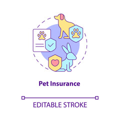 Pet insurance concept icon. Domestic animal emergency coverage plan abstract idea thin line illustration. Isolated outline drawing. Editable stroke. Roboto-Medium, Myriad Pro-Bold fonts used