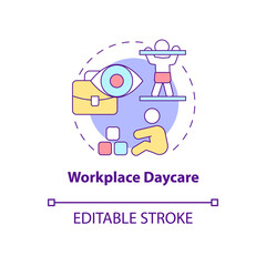 Workplace daycare concept icon. Employee childcare. Parents work perks abstract idea thin line illustration. Isolated outline drawing. Editable stroke. Roboto-Medium, Myriad Pro-Bold fonts used