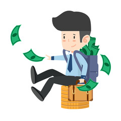 businessman sitting pile coins money