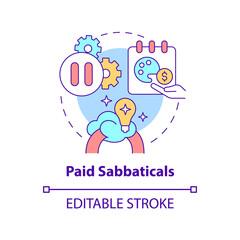 Paid sabbaticals concept icon. Work time off for personal reasons. Vacation abstract idea thin line illustration. Isolated outline drawing. Editable stroke. Roboto-Medium, Myriad Pro-Bold fonts used