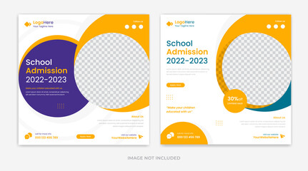 Education social media post template design layout, creative round shapes square vector