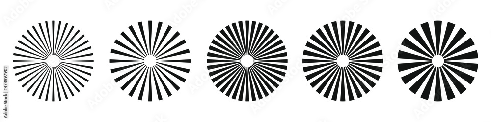 Wall mural set of sunburst element. radial stripes. collection of ray. vector design element.
