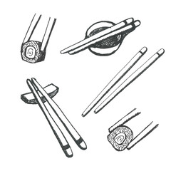 Food sticks. Sushi sticks doodle illustration. Asian cuisine. Vector illustration.