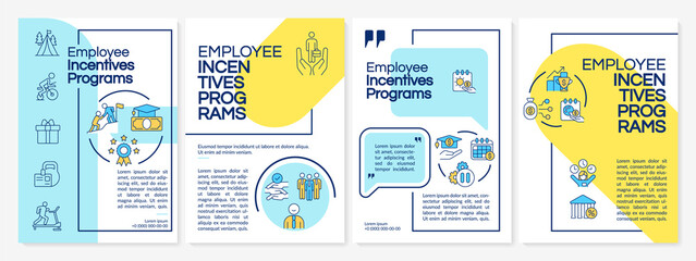 Employee motivation programs brochure template. Booklet print design with linear icons. Vector layouts for presentation, annual reports, advertisement. Questrial-Regular, Lato-Regular fonts used