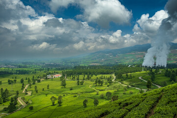 Fototapeta premium Landscape with clouds in Wayang Windu Pengalengan West Java Indonesia