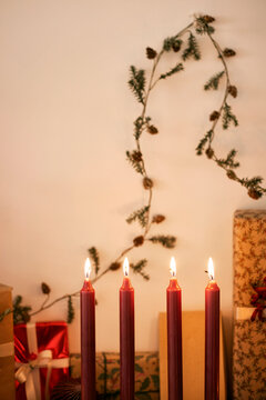 Christmas candles, presents, and decorations