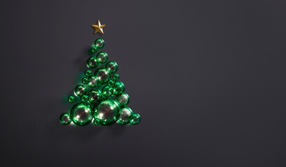 Abstract christmas tree made of green spheres - green greeting card background
