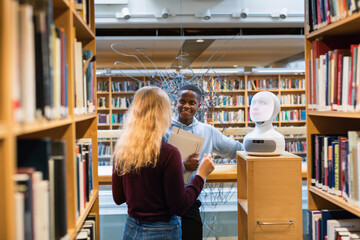 Students using voice assistant in library