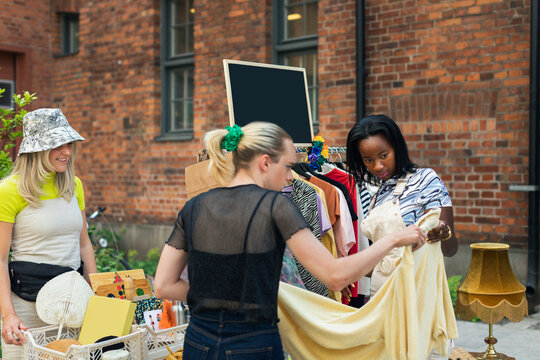 Young women at yard sale