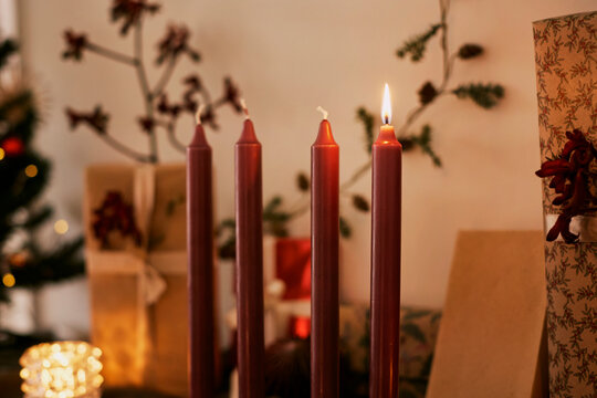 Christmas candles, presents, and decorations