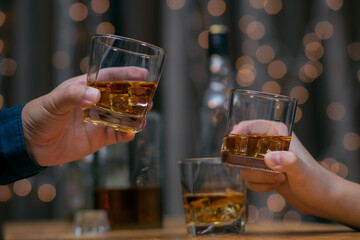 Celebrate whiskey on a friendly party in  restaurant
