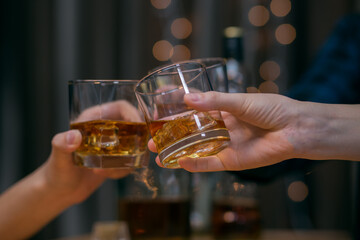 Celebrate whiskey on a friendly party in  restaurant
