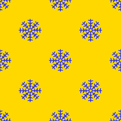 Image of blue glass snowflakes on pastel calves on golden green background. Symbol of winter. Template for application to surface. 3D image. 3D rendering.