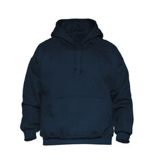 Blank hoodie sweatshirt color navy on invisible mannequin template front view on white background
