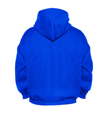 Blank hoodie sweatshirt color blue on invisible mannequin template back view on white background
