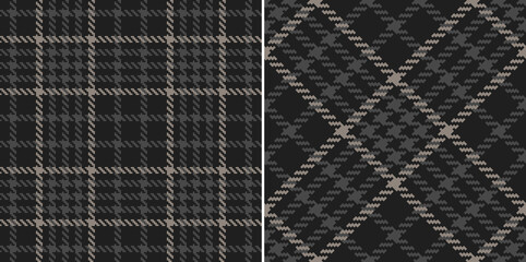 Tweed check plaid pattern in black and graphite grey. Seamless pixel textured dark houndstooth tartan design for dress, jacket, coat, scarf, other modern spring autumn winter fashion fabric print.