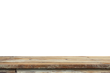 Empty old wood table on isolate white background and display montage with copy space for product.