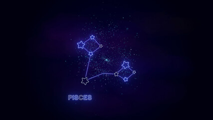  pisces zodiac stars map sign, neon lights,shiny and glowig stars on cosmic sky,astrology and horoscope concept background wallpaper