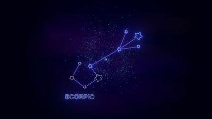 scorpio zodiac stars map sign, neon lights,shiny and glowig stars on cosmic sky,astrology and horoscope concept background wallpaper