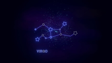 virgo zodiac stars map sign, neon lights,shiny and glowig stars on cosmic sky,astrology and horoscope concept background wallpaper