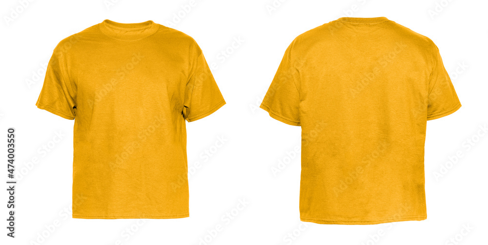 Canvas Prints blank t shirt color gold on invisible mannequin template front and back view on white background