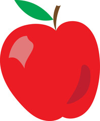 Red whole apple with green leaf flat