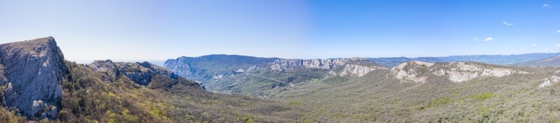 Panoramic view of Mountains temple of the Sun Tyshlar rocks in Crimea