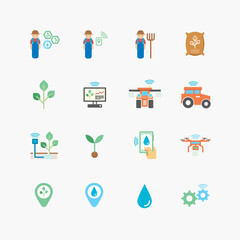 Smart farming or agriculture technology Icons Set Farmer managing technology application environment vector.
