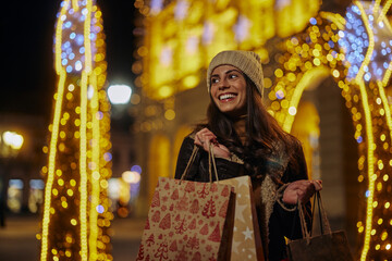 Beautiful woman during Christmas shopping