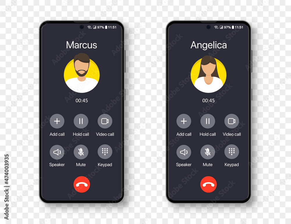 Aufkleber Smartphone call app interface template with man and woman user icon