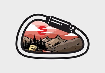 Camping by the river flat illustration