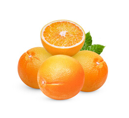Fresh orange with leaves isolated on white background