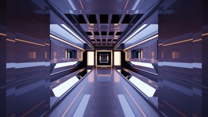 3d illustration of 4K UHD tunnel with mirrored walls