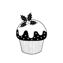 Merry Christmas Cupcake  Line Art Silhouette Design Element Art SVG EPS Logo PNG Vector Clipart Cutting Cut Cricut