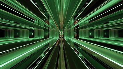 Rays of neon lights on 3d illustration in 4K UHD tunnel