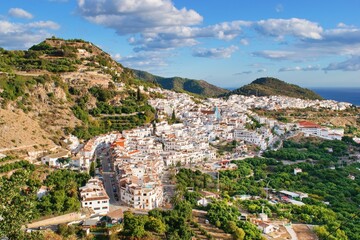 Fototapeta na wymiar Beautiful arial view on famous white spanish village Frigiliana, Andalusia, Spain
