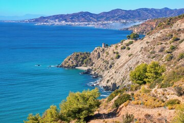 Fototapeta na wymiar Beautiful view on Costa del Sol coast, Nerja Spain