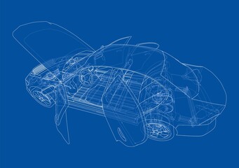 Electric Car With Chassis. 3d illustration