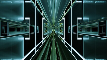 3d illustration of endless 4K UHD tunnel between narrow reflecting walls