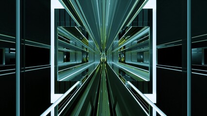 3d illustration of glass 4K UHD illuminated tunnel