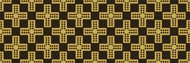 Background pattern with simple decorative elements on a black background. Seamless wallpaper texture. Vector image