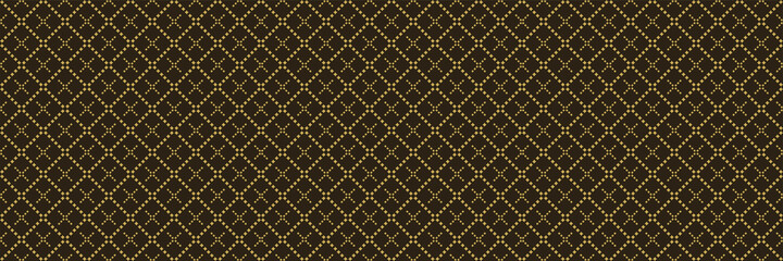 Trendy background pattern with decorative ornaments on a black background. Seamless wallpaper texture. Vector image
