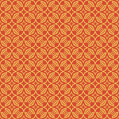 Trendy background pattern with decorative ornament on a red background. Fabric texture swatch, seamless wallpaper. Vector illustration
