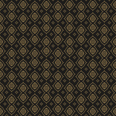 Modern seamless pattern with geometric ornaments on a black background. Fabric texture swatch, seamless wallpaper. Vector illustration